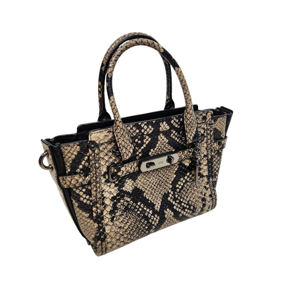 COACH Swagger Satchel Bag Womens Small Beige Snakeskin Leather Top Handle